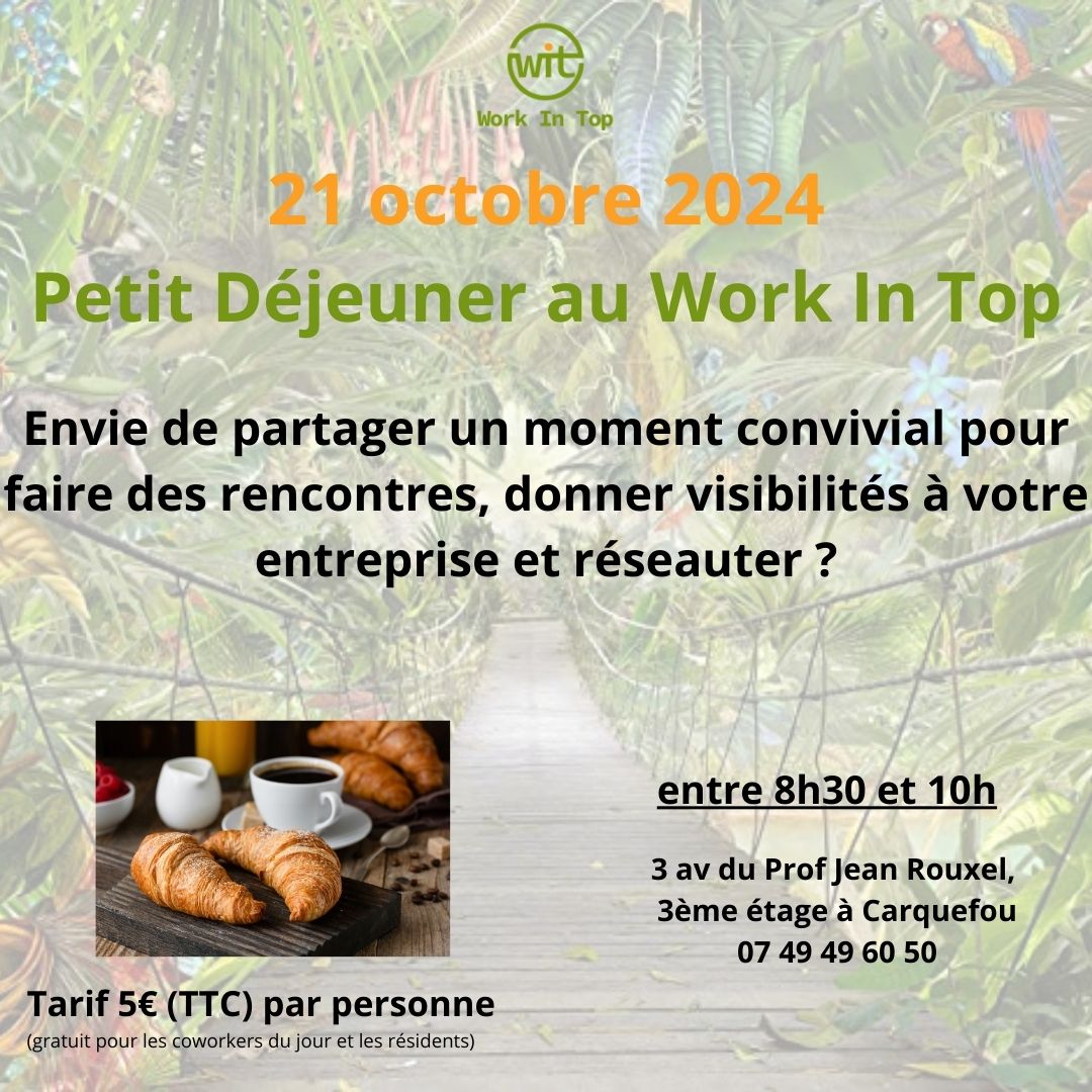 Affiche donnant des informations à propos du petit dejeuner prevu le 21 octobre 2024