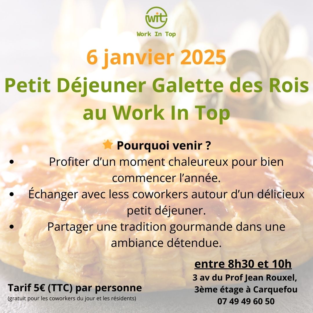 Affiche donnant des informations à propos du petit dejeuner prevu le 06 janvier 2025