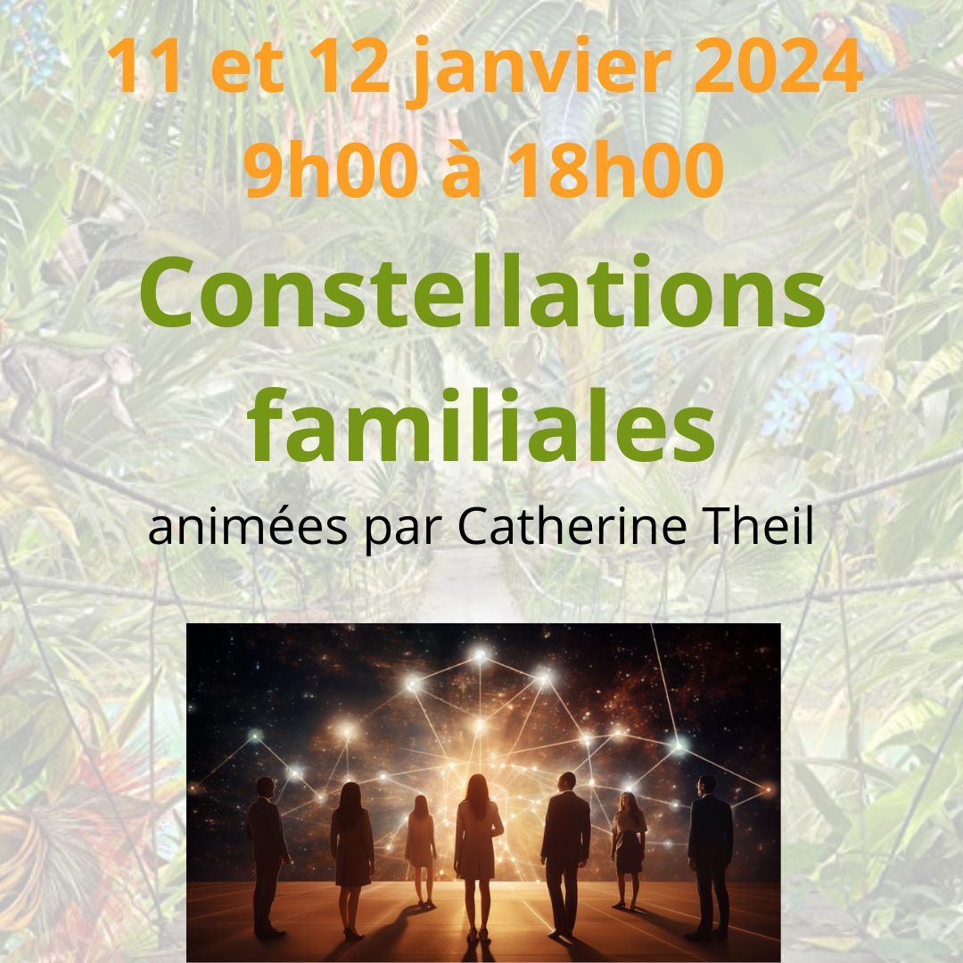 Affiche donnant des informations à propos des journées constellations familiales prévues les 11 et 12 janvier 2025